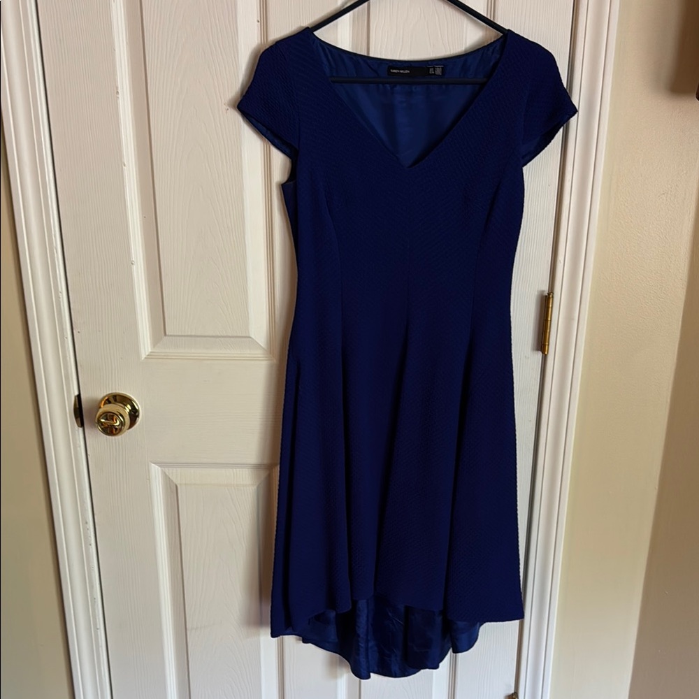 Karen Millen Blue Flutter Sleeve V-Neck A-Line Dress